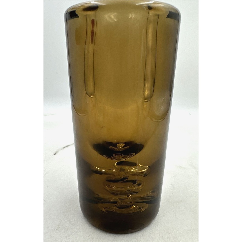 Jan Beranek Skrdlovice Amber Glass Vase MCM Hand-Blown Smoked Murine Detailing